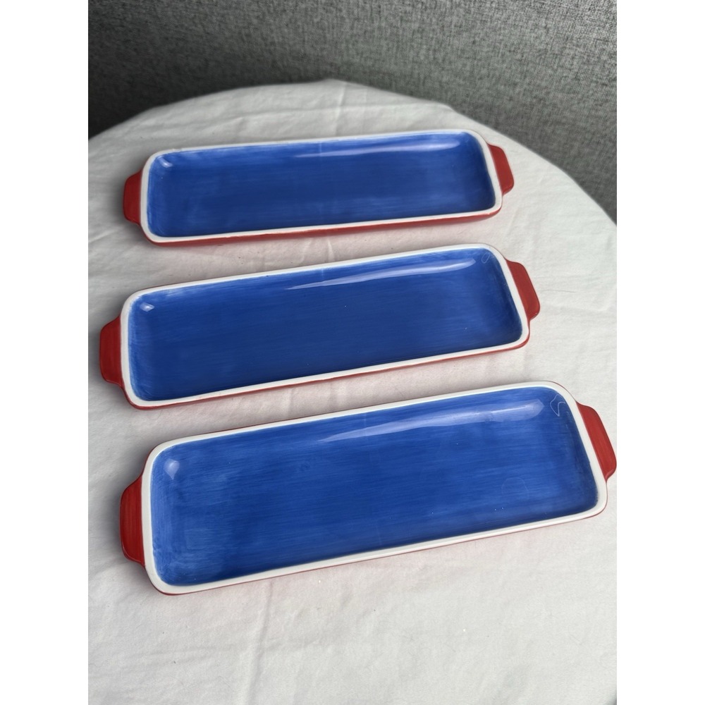 3 - Time To Celebrate Yankee Doodle Daisy Dept 56 Blueβ Red Ceramic Corn Dish